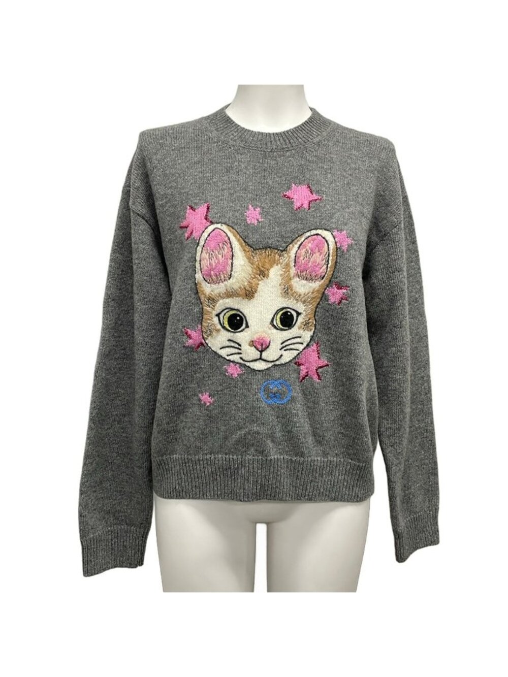 Gucci Long Sleeve Sweater M Gray Pink Multi Yuko Higuchi Cat Interlocking